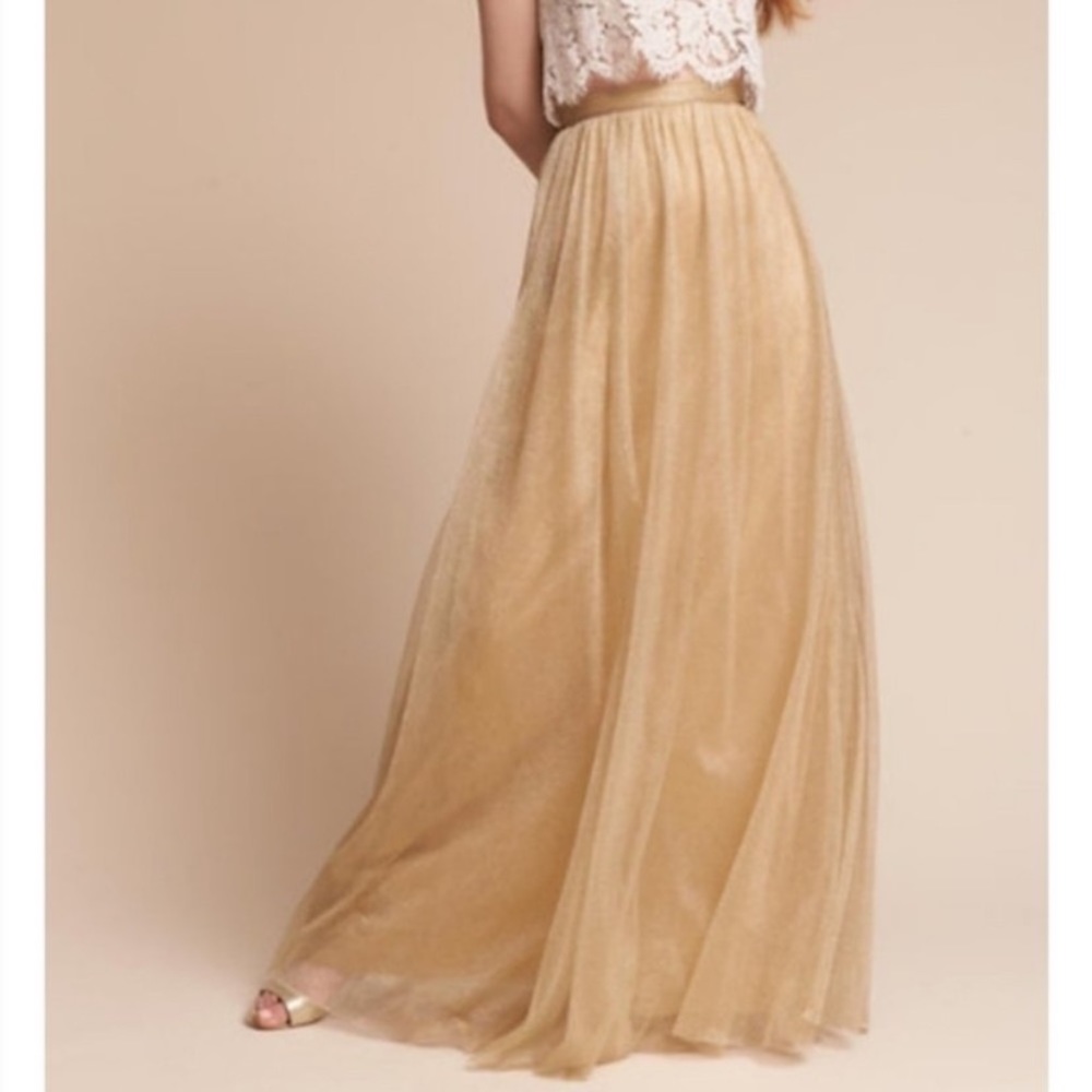 BHLDN Jenny Yoo Collection Solid Gold Louise Tulle Maxi Formal Skirt Size 6
